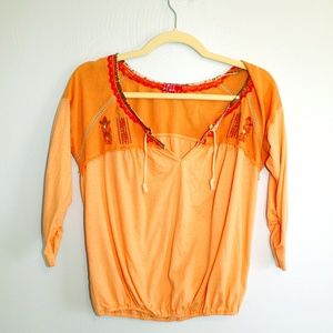 Free People Orange Boho Top Size XS